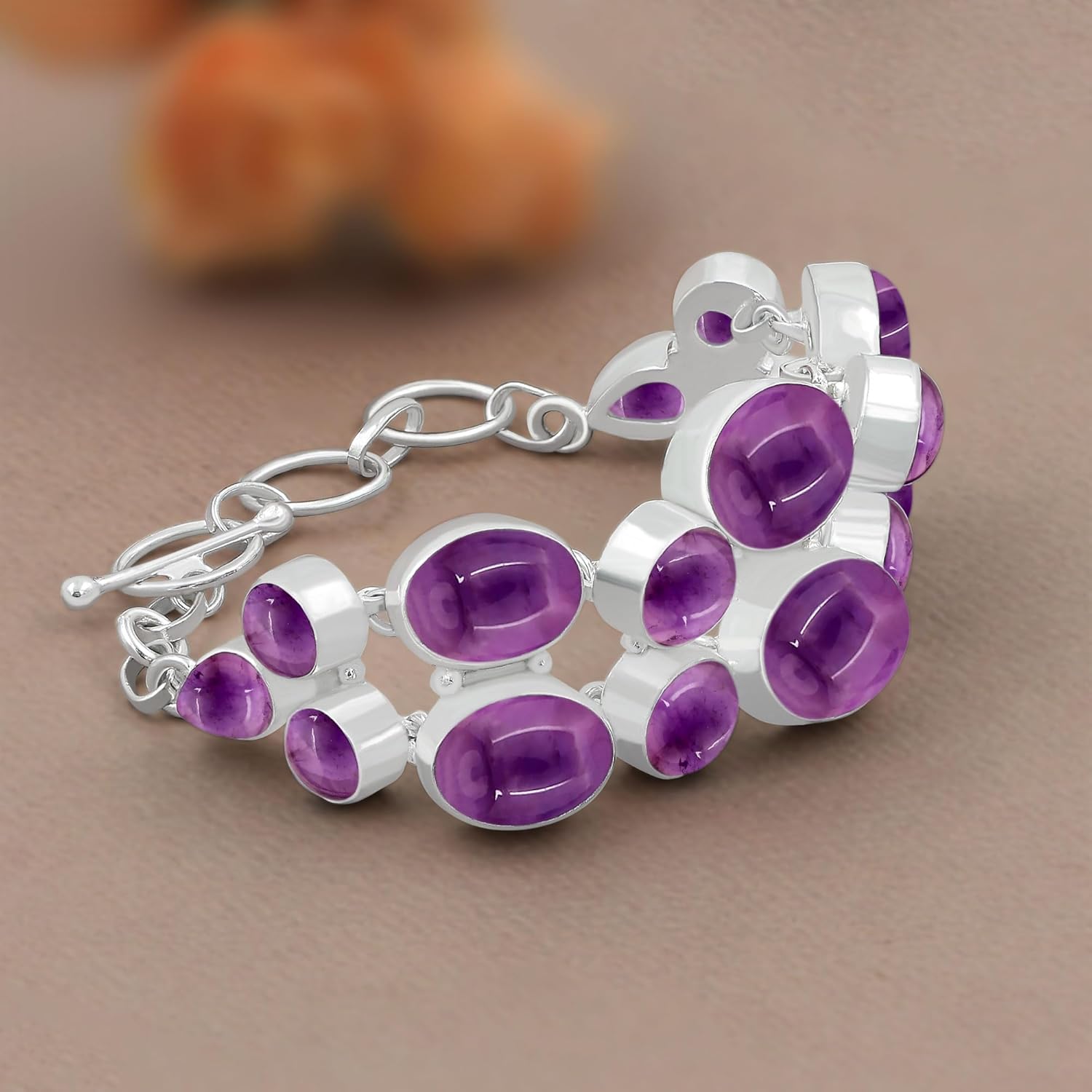 Natural Multi Shapes Gemstones Southwest Chunky Link Bracelet for Women - 925 Silver Plated Birthstone Large Handmade Adjustable Vintage Style Jewelry - Gifts for Wedding Anniversary Christmas - Image 6