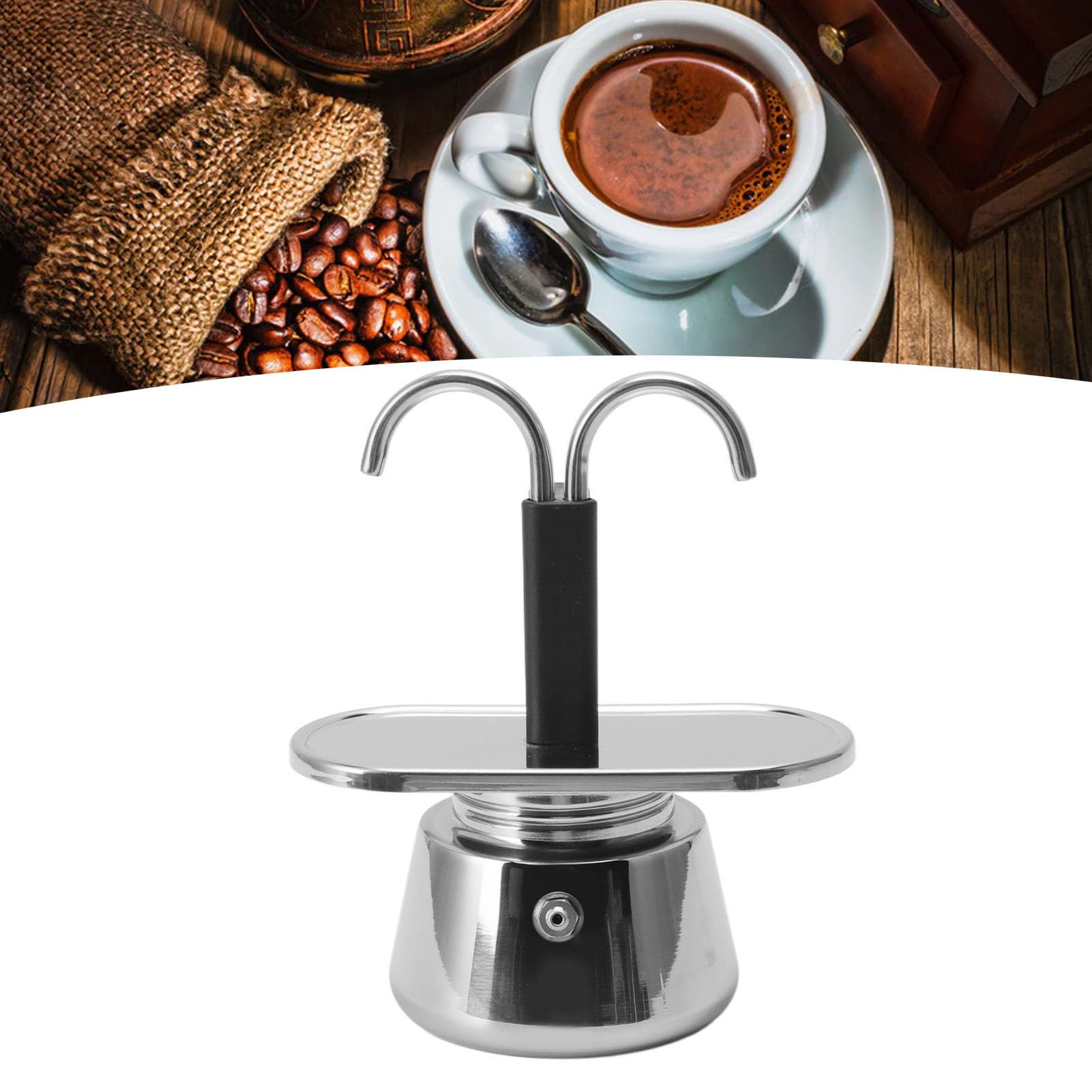 SEAFRONT Cafetera Moka de Doble Cabezal, Cafetera de Acero Inoxidable, Minicafetera de 2 Tazas para café de Conducto Italiano DIY, Juego Mini 100ML Express Moka con Cafetera DIY