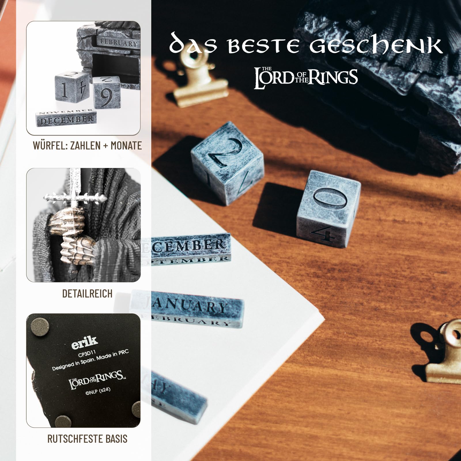 Grupo Erik Ewiger Kalender Der Herr der Ringe Figur 3D Kalender Tischkalender zum Aufstellen - Dauerkalender - Offizieller Nazgul Der Herr der Ringe Fanartikel Büro Deko