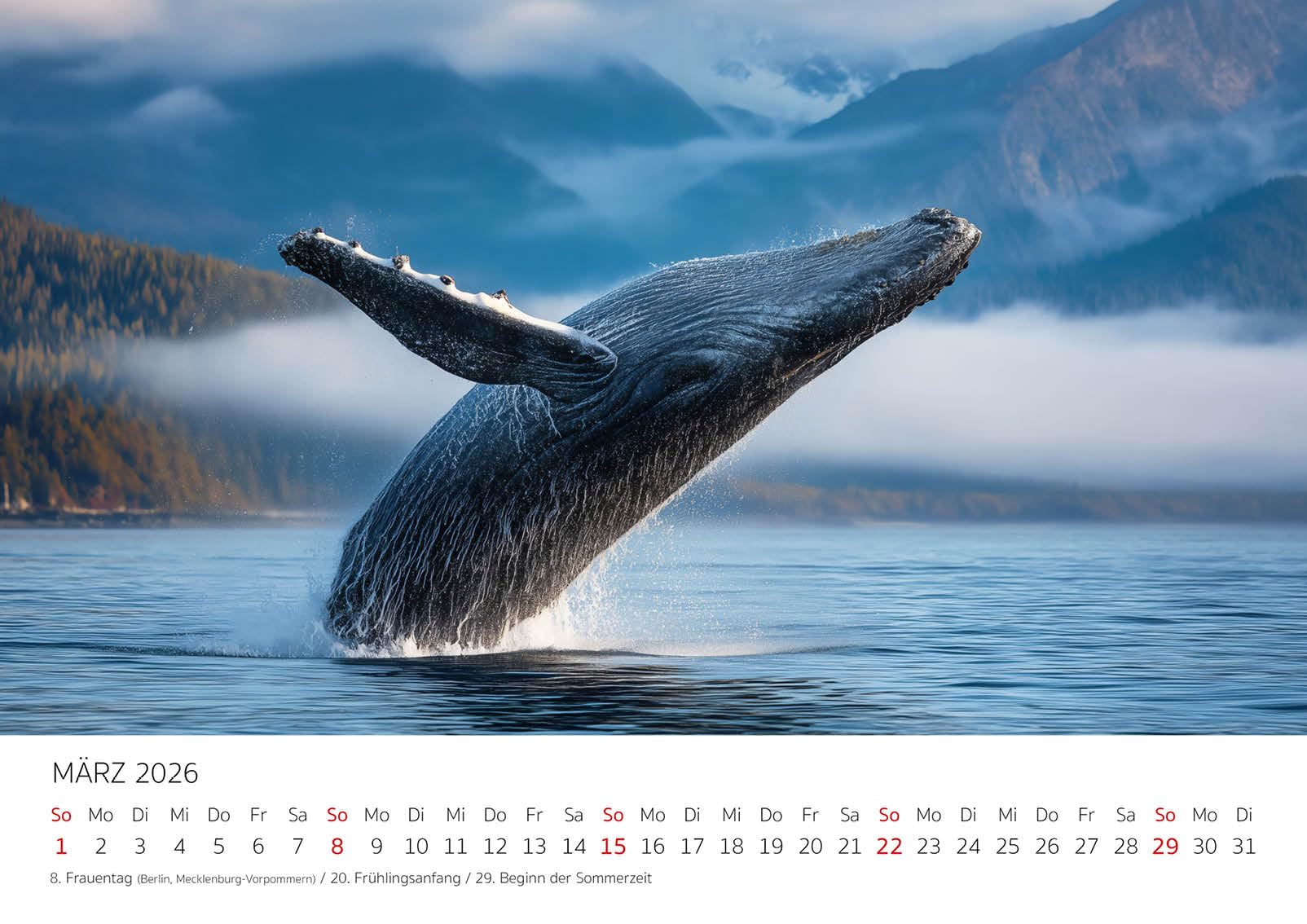 Edition Seidel Premium Kalender Faszination Wale 2026 Format DIN A3 Wandkalender Tiere Wal Jungtier Ozean Meer Natur Meereswelt