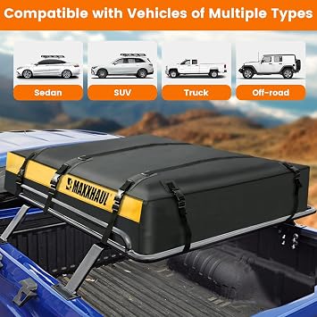 MaxxHaul 50853 Truck Platform Rack Rooftop Cargo Carrier Bag, 20 Cu Ft (63 L 54 W 10 H), Heavy-Duty PVC, Weather-Resistant with Lockable Zipper & Full Strapping System
