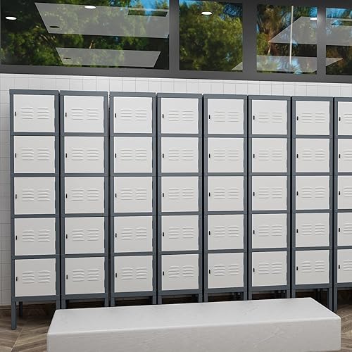 Miniatura 8 de Anxxsu Taquilla de metal con 5 puertas, casilleros de 71 pulgadas para empleados, armario de almacenamiento de acero