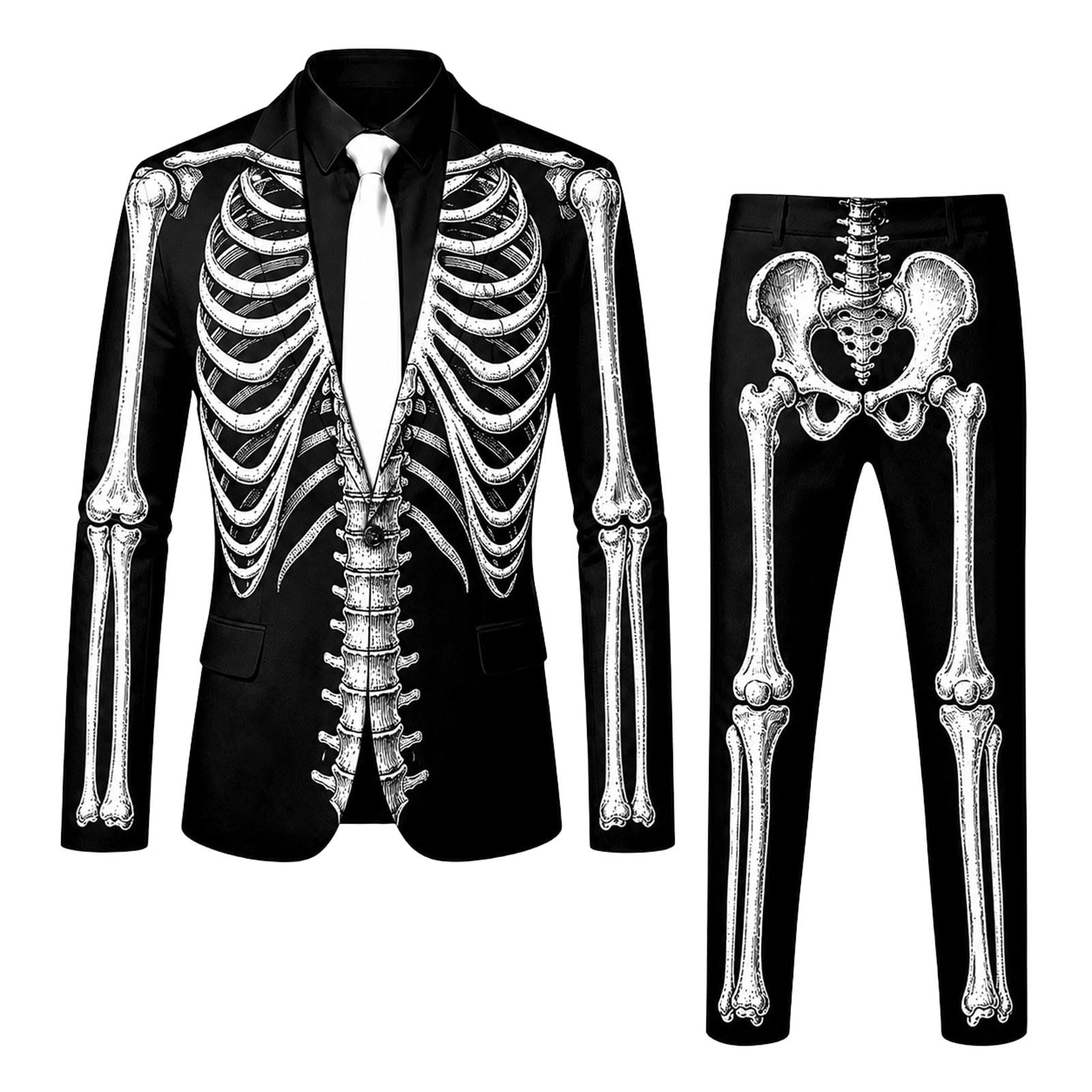 Men's 3 Piece Suit Halloween Costume Flame Skeleton Allover Print Tracksuit