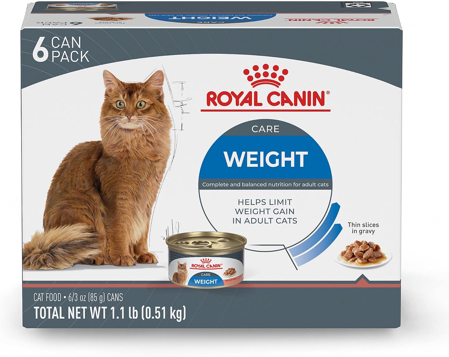 Royal Canin Feline Weight Care Thin Slices in Gravy Canned Adult Wet Cat Food, 3 oz cans 6-pack