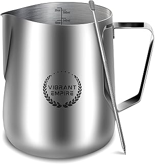 Milk Frothing Pitcher, 20OZ (600ml)– Stainless-Steel Milk Frother Cup with Latte Art Pen– Measurement on Both Sides– Rust-Resistant Frothing Pitcher for Milk, Cappuccino (20oz)