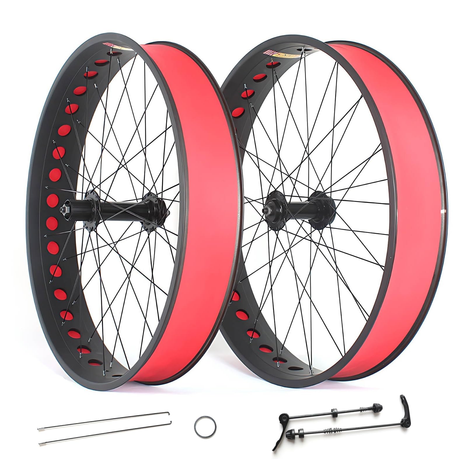 ZXGSXIOU 26in Fat Bike Front Wheel 4.0/4.9'' Tire Snow Rear Aluminum Alloy Beach Wheelset Disc Brake Hubs QR 135mm/190mm 36H For 7-12S Cassette Freewheel(Svart,26in A pair)