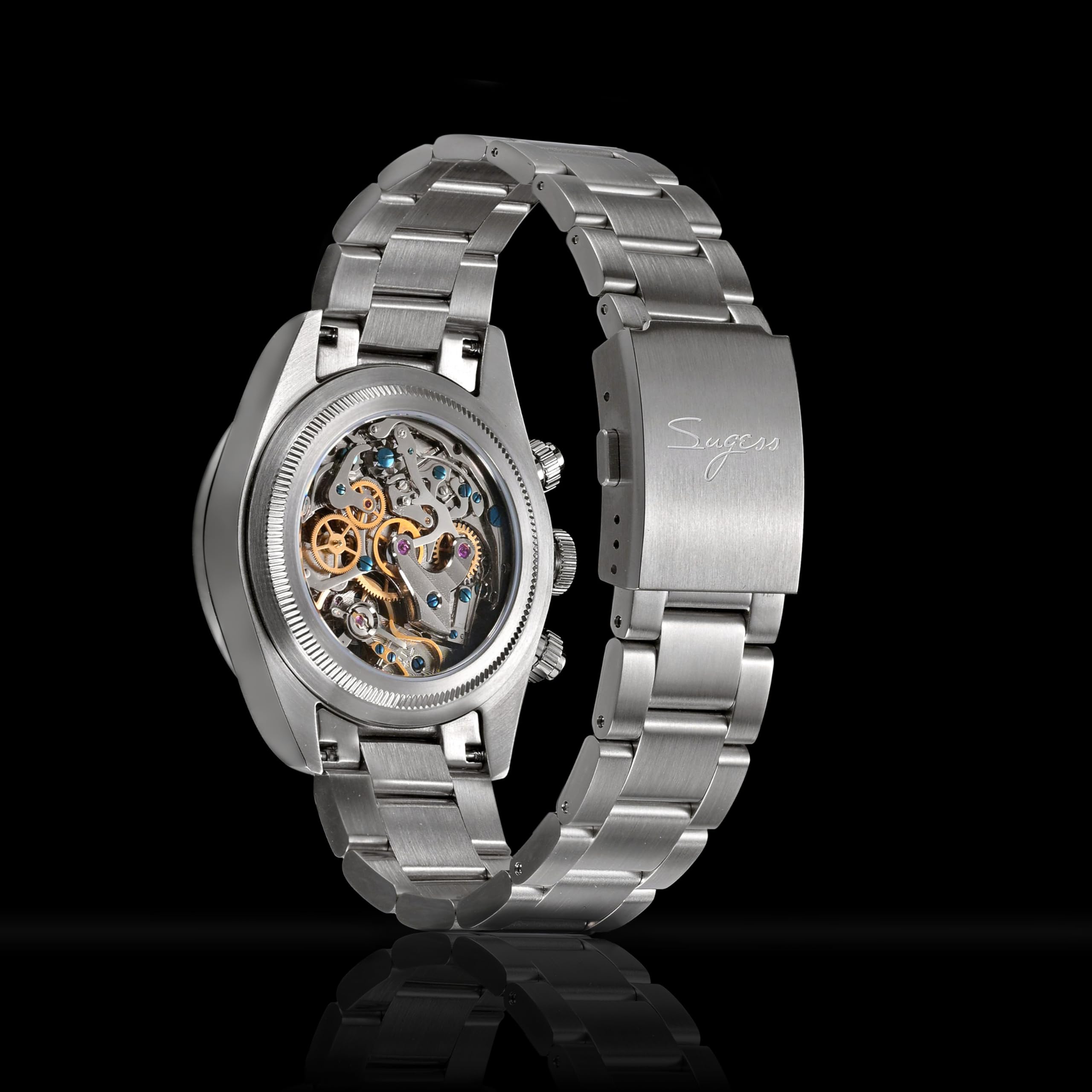 Sugess BB Chrono Smile Panda Dome Saphir Kristallglas 100m Mechanische Herrenuhr S475.W