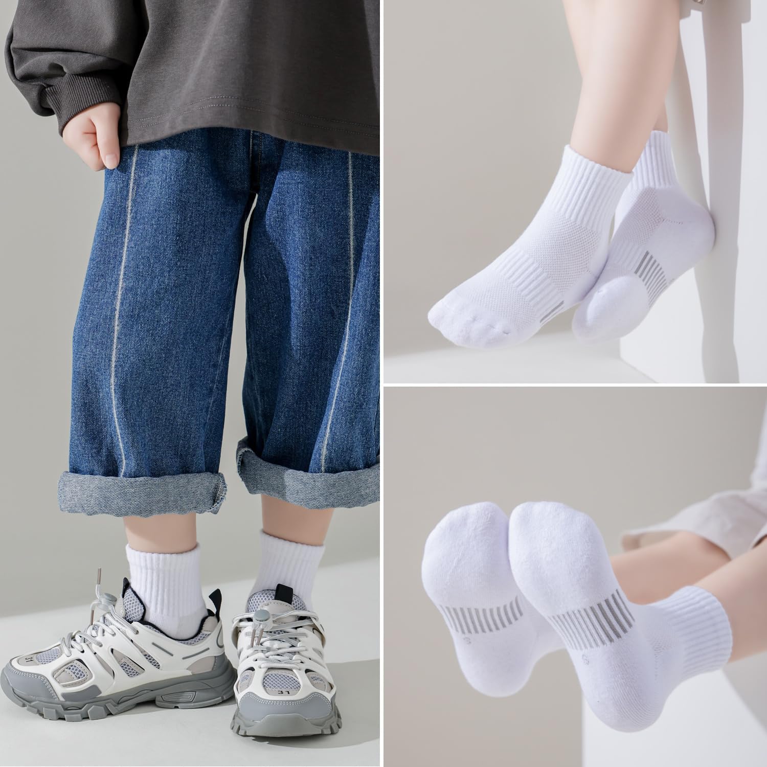 EPEIUS Kids Girls' Cushioned Socks Thick Cotton Running Socks Ankle Athletic Socks Short Sports Quarter Socks 5-15 Years - Image 2