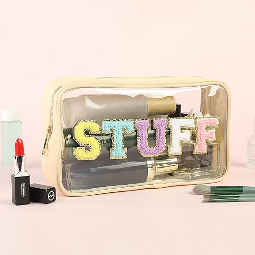 Miniatura 5 de Bolsa de maquillaje de felpilla transparente para viajes, bolsa de cosméticos con letras con purpurina, bolsa de nailon impermeable con cremallera,