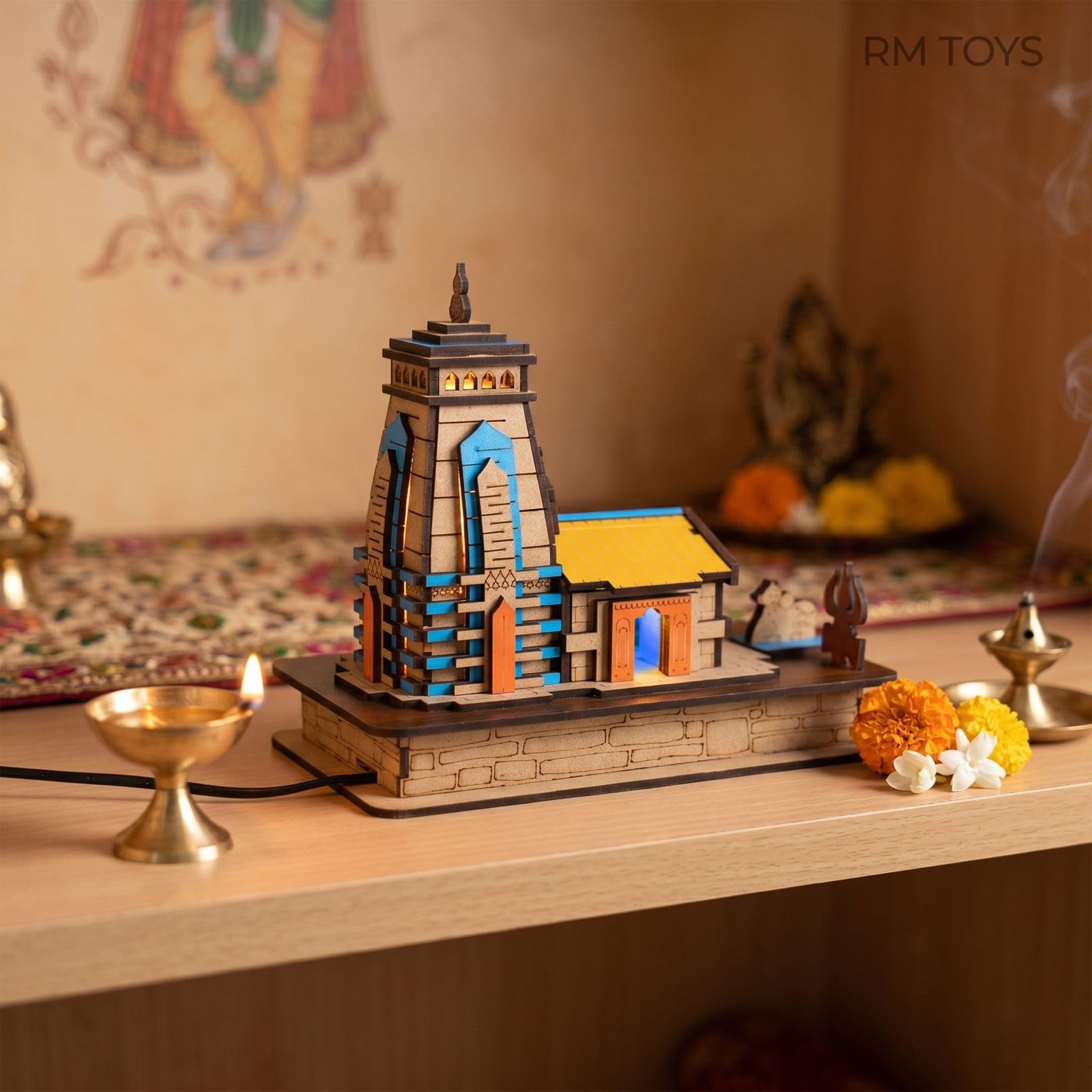 RM Toys Kedarnath Dham Wooden Temple Model for Home Decor | DIY Miniature Mandir Replica | Handmade MDF Craft Architecture Showpiece | 12 x 8 x 12 Inch, Multicolour
