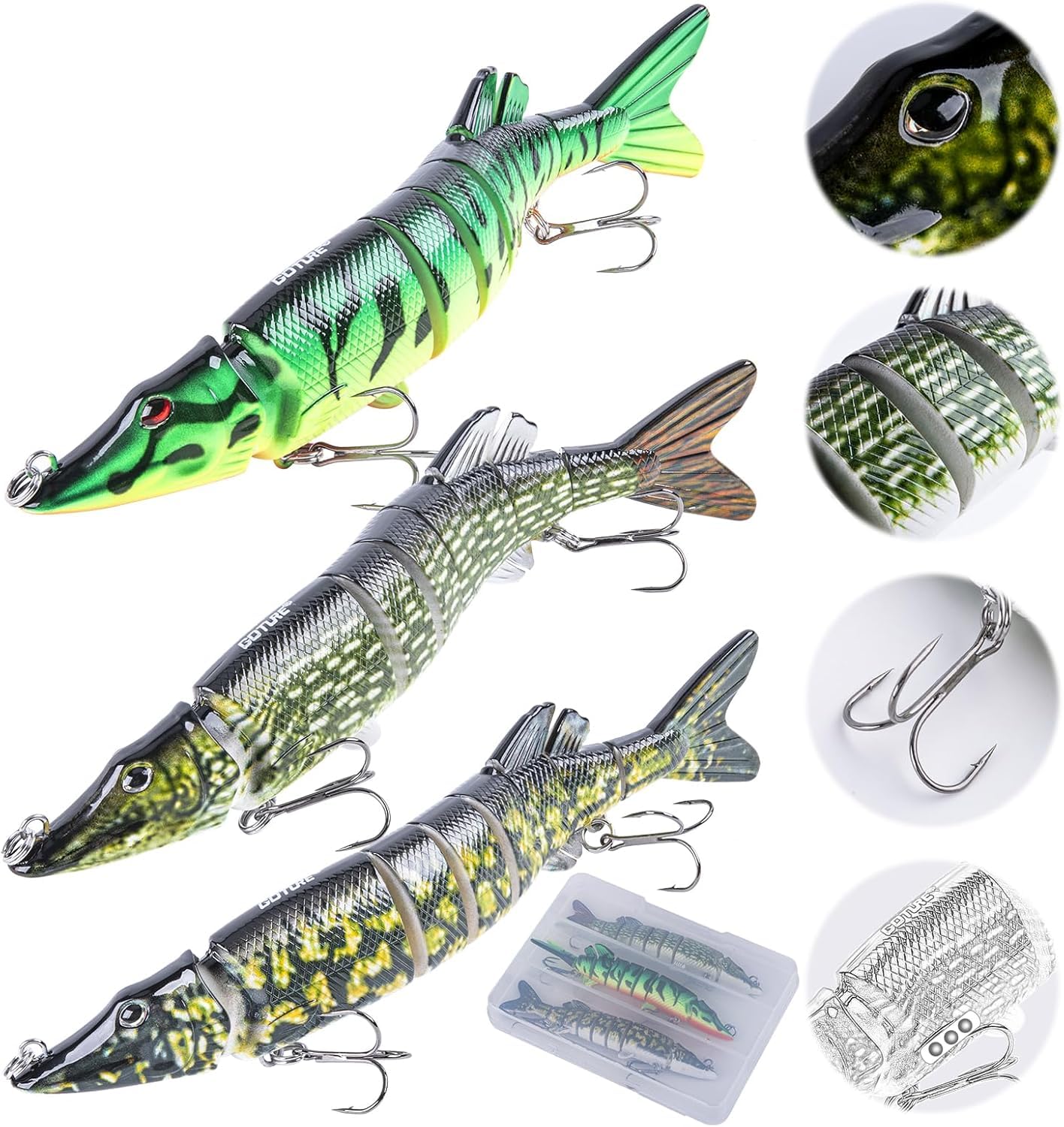 Goture Appât Artificiel pour Brochet, Appât de Glisse pour Brochet, Appât de Pêche en Surface pour Appât de Natation Segmenté, Appât de Pêche Réaliste pour Sandre, Perche, Truite, Wobbler Swimbait