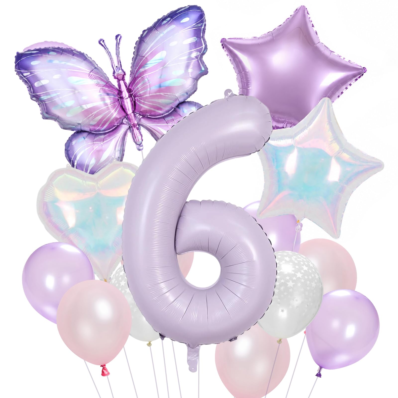 6th Butterfly Birthday Balloons for Girls Purple Numbe Six Decorations