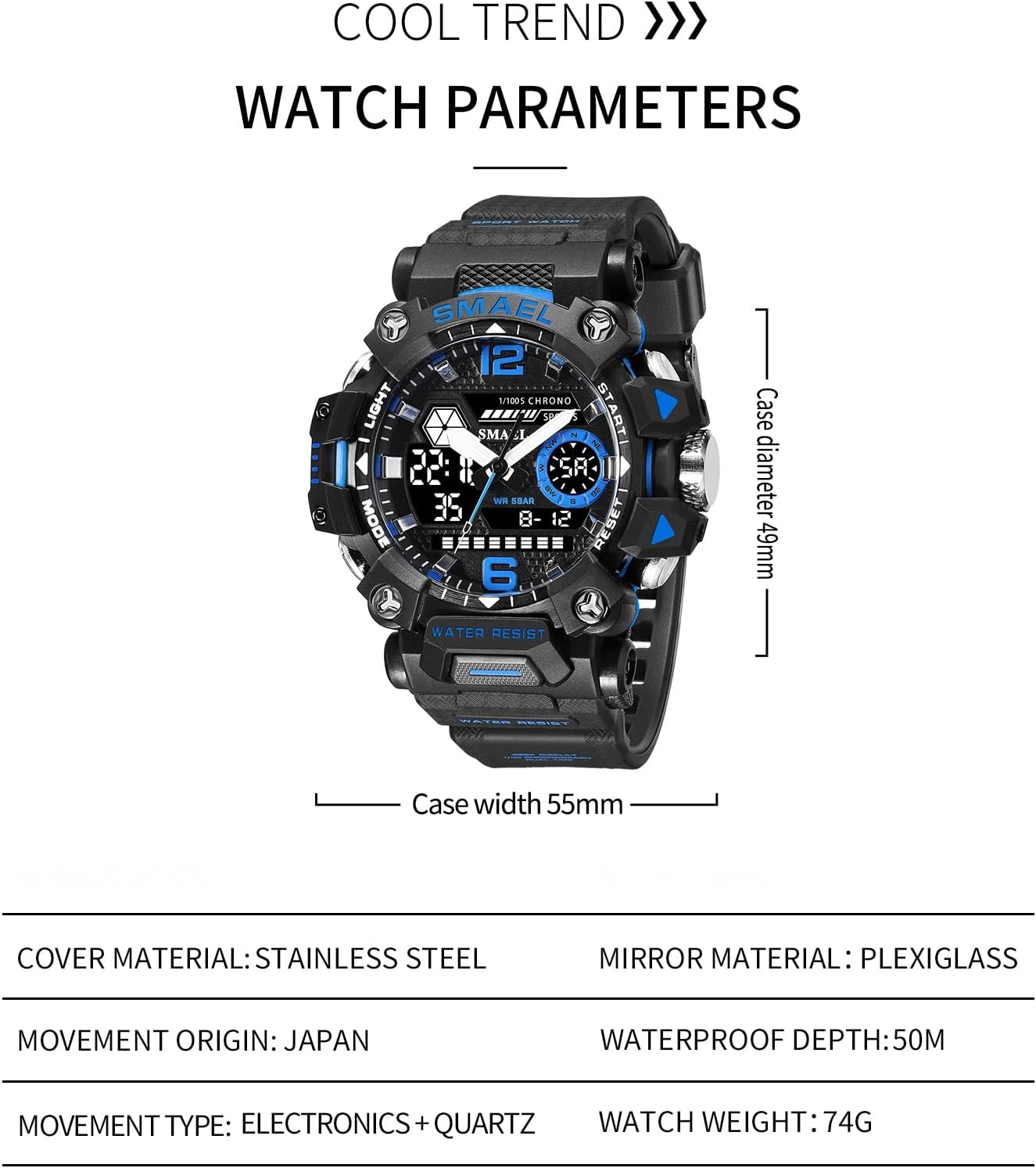 AIMES Mens Watches Sports Outdoor Waterproof Military Watch for Men Tactical Watch Analog Digital Date Alarm Stopwatch Multi-Function Tactics Big Face Wristwatch for Men - Image 6