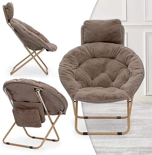 Miniatura 11 de MoNiBloom Silla redonda plegable de piel sintética con reposacabezas extraíble para adultos, marco de metal, de gran tamaño, cómoda, suave,