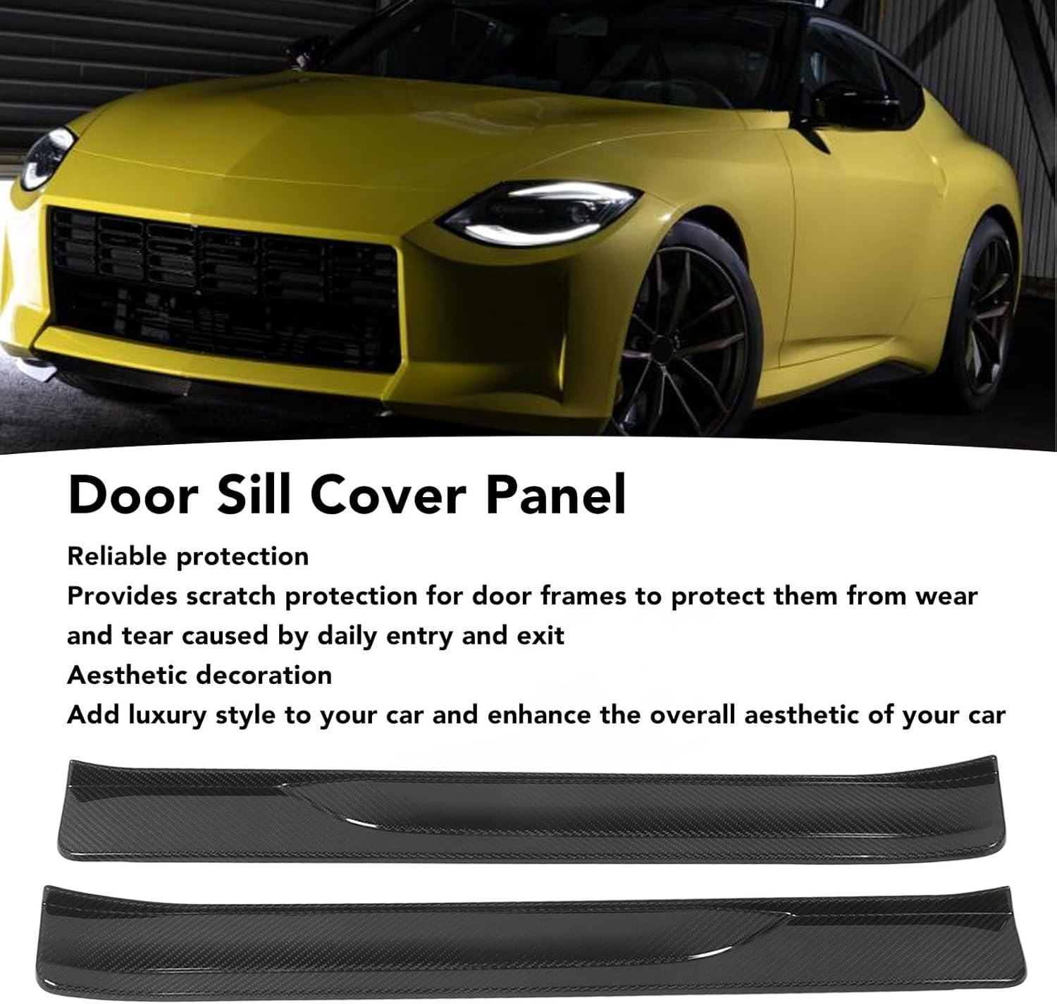 2PCS Carbon Fiber Door Sill, Left Right Door Entry Guards Sill Cover Panel Step Protector for Nissan Fairlady Z RZ34 400Z 2022 +, Glossy 3K Twill Carbon Fiber Construction。