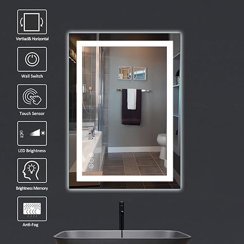 Miniatura 3 de Amorho - Espejo de pared grande para tocador de baño de 32 x 24 pulgadas con luz LED doble delanteratrasera regulable continua con antiempañamiento