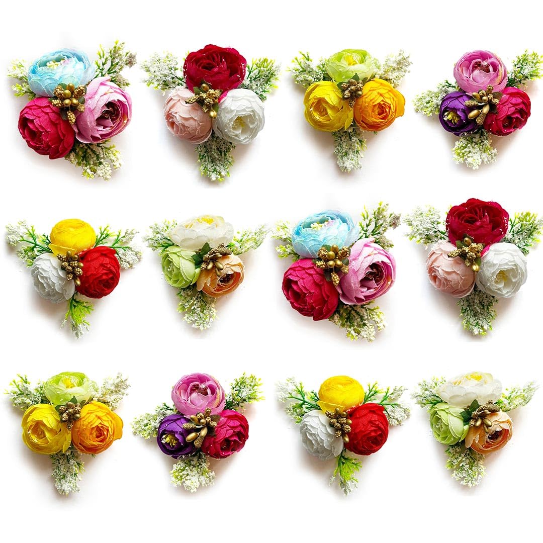 Adikala Craft Store Handmade Peony Flower Bunch for Trousseau Gift Packaging | Decorative Flower Brooch for Hampers, Gifting & DIY Crafts | Ready-to-Use Artificial Flowers Bunch (Multicolor, 12PC)-image-17