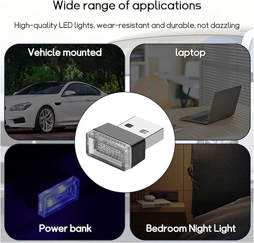 Miniatura 5 de Dickno 4 lámparas LED USB para el interior del automóvil, mini luz nocturna LED portátil, kit de iluminación ambiental de interfaz USB enchufable,