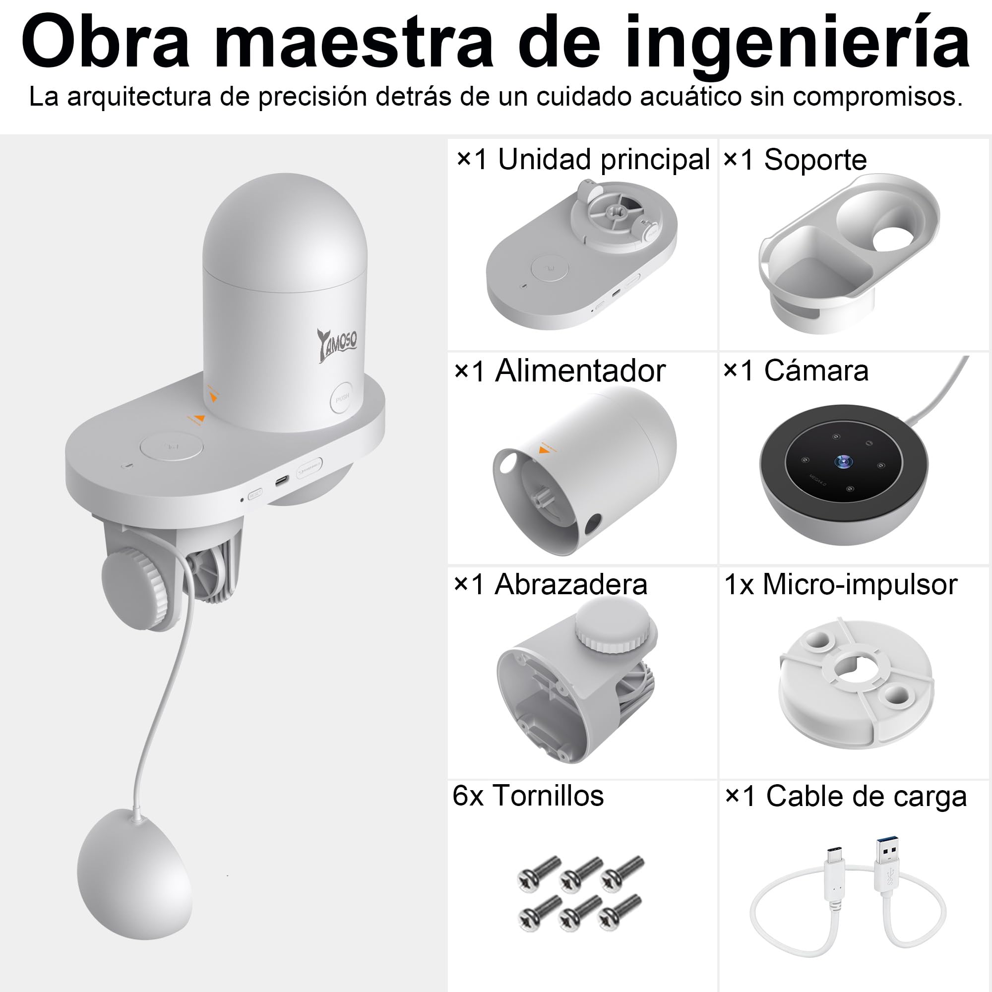 Comedero Automático Peces WiFi Smart, Cámara 2.5K, App 2.4/5G, Dosis 0,2g Cuidado Vacaciones, Depósito 230ML Anti-Vaho, Temporizador, Notificación, Acuario Marino, Agua Dulce y Tortugas