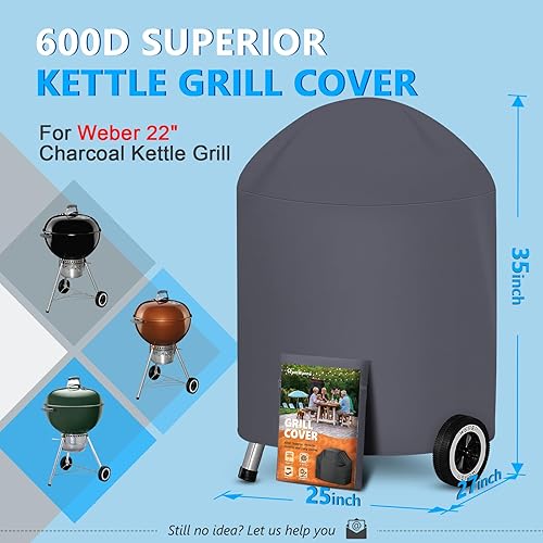 Miniatura 2 de Kettle Grill Cover 22 Inch - Superior Charcoal Grill Cover for Weber Kettle Grill - 600D Outdoor BBQ Cover for Weber 22 Inch Original Kettle Grill,