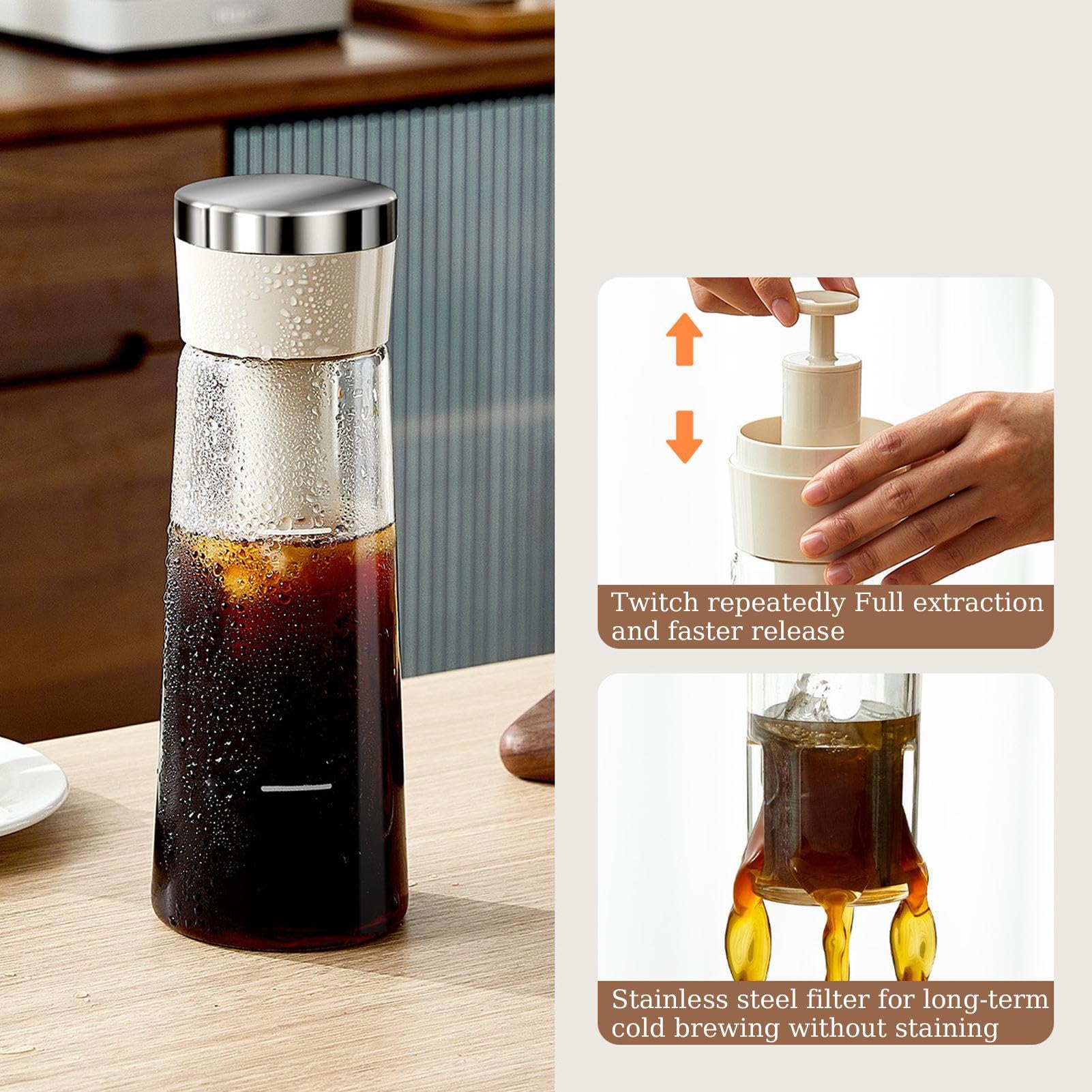 Jarra Para Café Cold Brew | Jarra Infusora De Té Helado Tipo Prensa | Máquina Multiusos Para Bebidas Con Ancha Para Picnics Cafeterías Y Excursiones De Camping