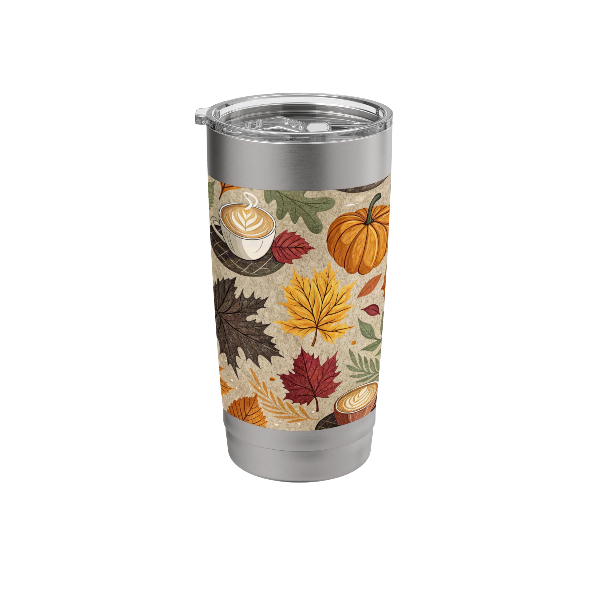 Cozy Fall Coffee Mug Autumn Leaves and Brown Plaid Pumpkins Stainless Steel Insulated Tum…