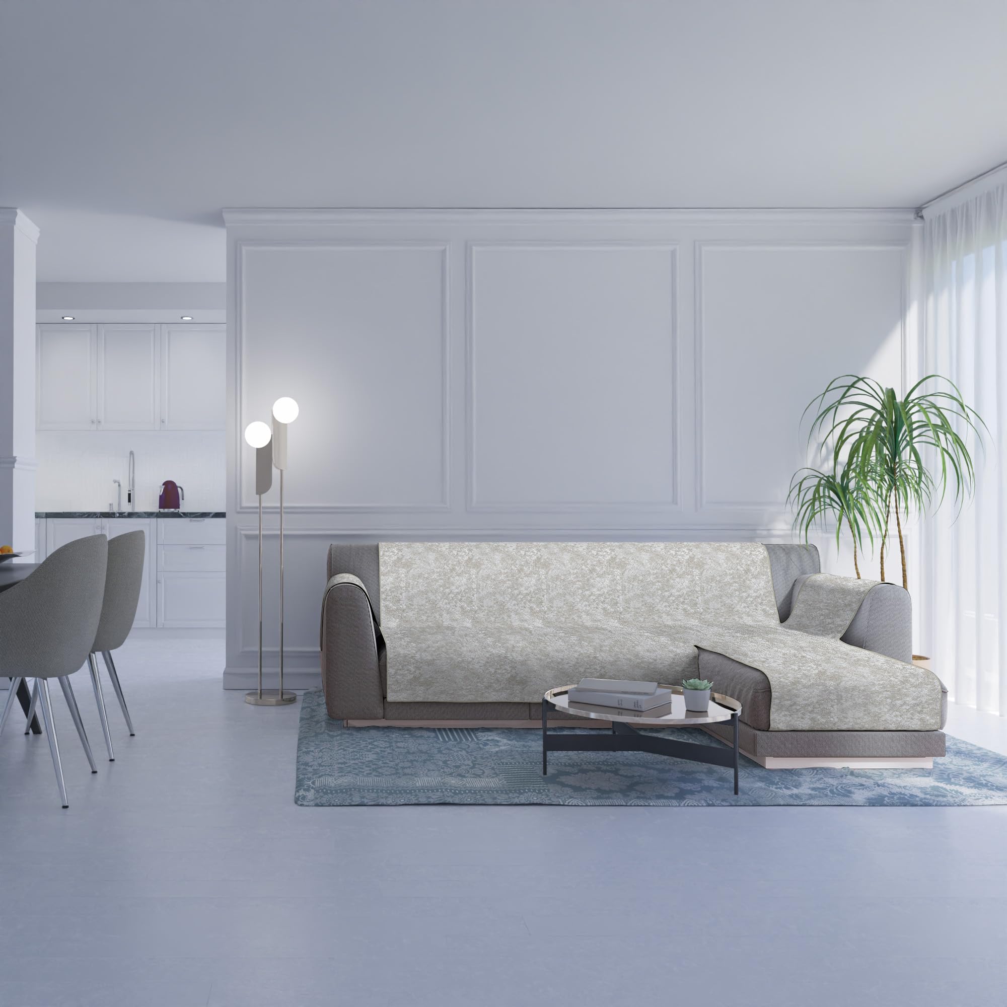 Housse de canapé beige 290 cm au design italien raffiné pour méridienne droite