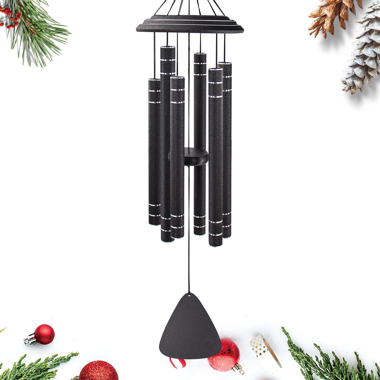 Wind Chimes for Outside Medium Tone，36 Inch Windchime Outdoors，Tuned Six Black Tubes with Silver Trims ，Unique windchimes Sympathy Gift Memorial for Mom Dad,Black Wind Chimes.
