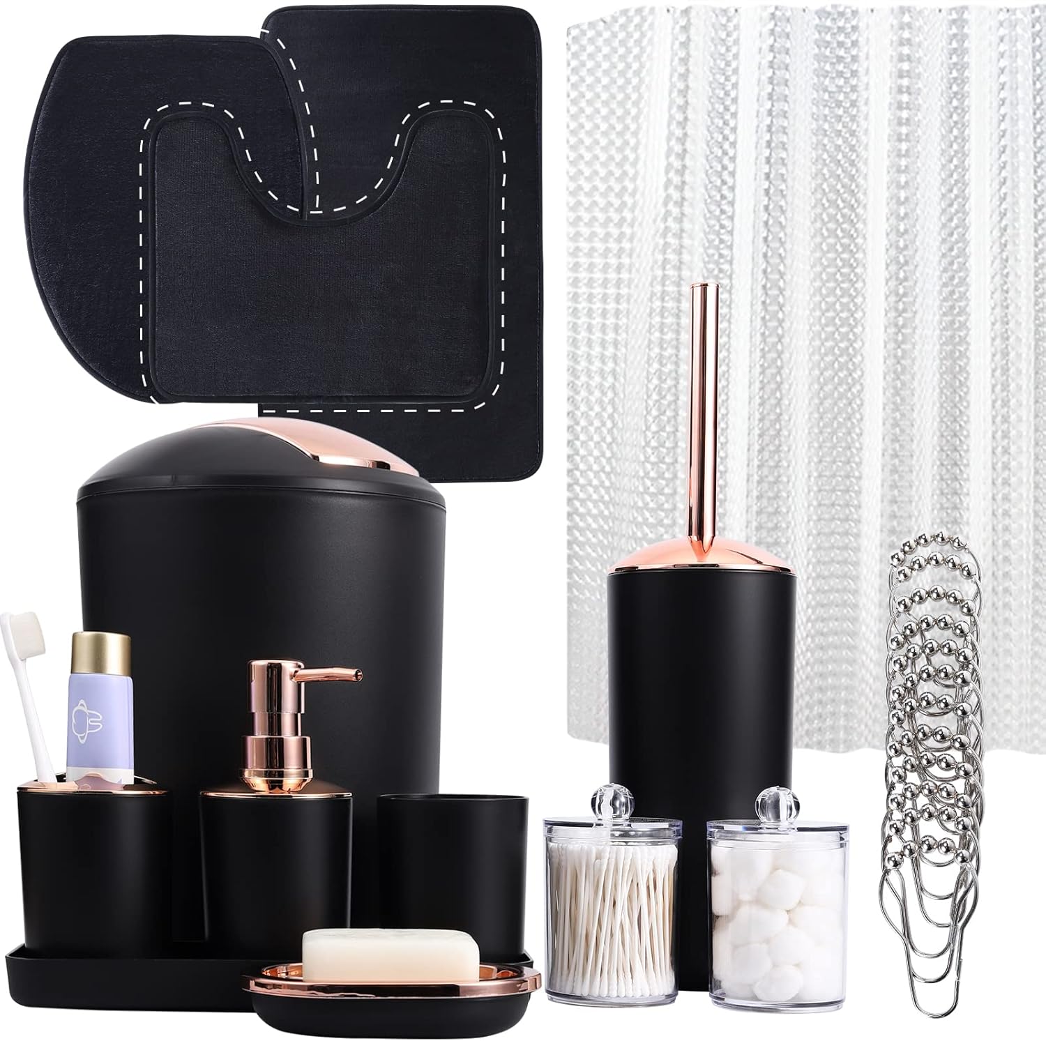 Amazon.com: Complete 25 Pcs Black Bathroom Set Accessories with Shower ...