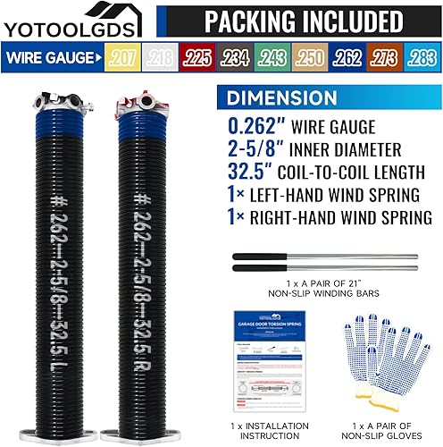 Miniatura 104 de Par de resortes de torsión para puerta de garaje de 2 pulgadas con barras de bobinado antideslizantes y guantes, electroforesis de alta precisión