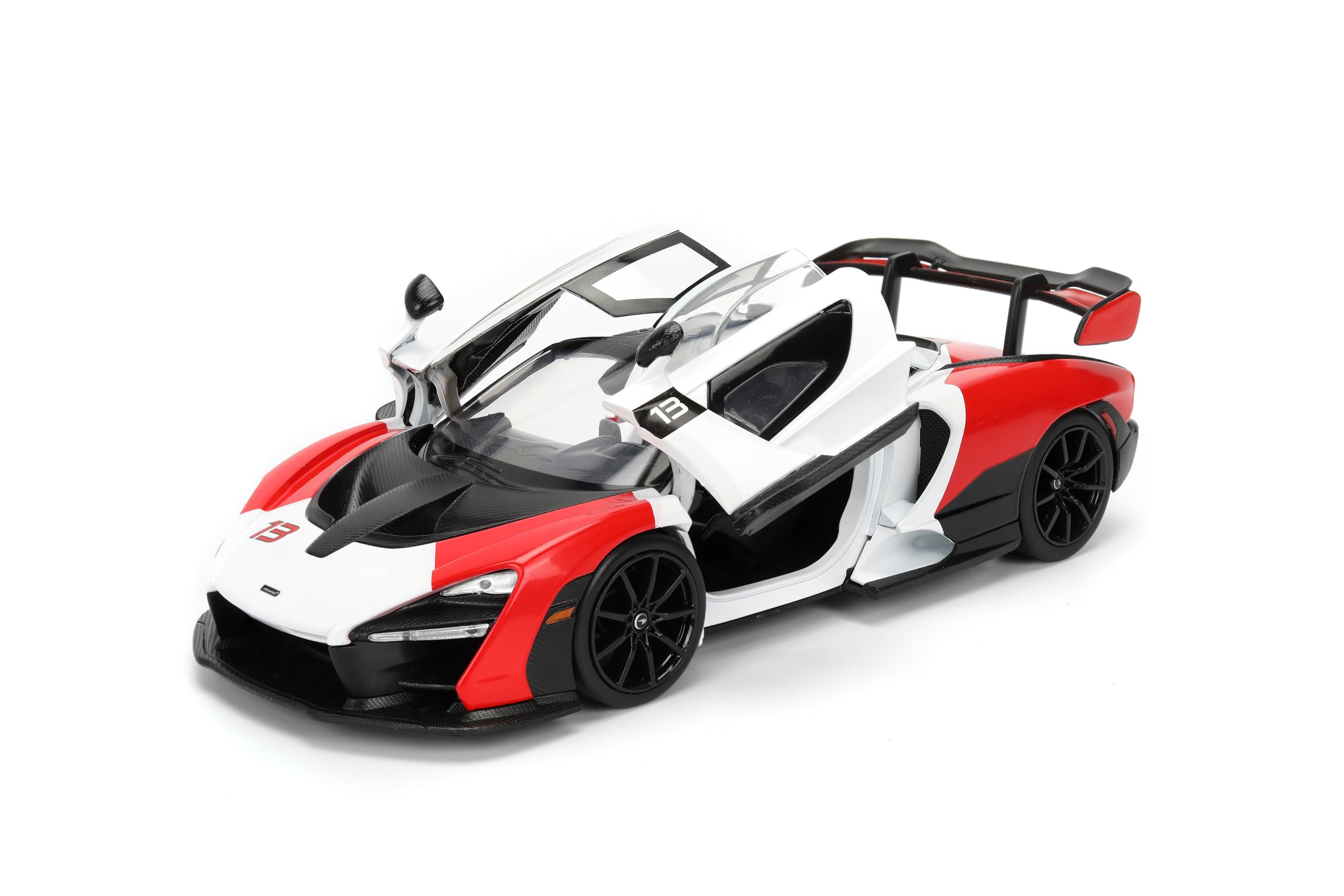Jada Toys Hyper-Spec 1:24 McLaren Senna odlew samochodowy – otwierane drzwi, maska, bagażnik, gumowe opony (biały/czerwony/czarny)