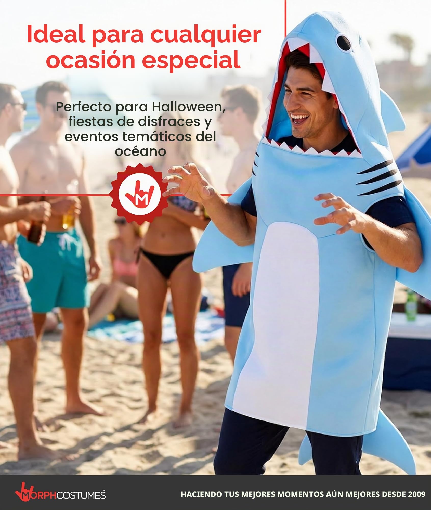 Fun Shack Disfraz Tiburon Hombre, Mono Halloween Hombre | Mono de Tiburón Azul, Capucha Integrada, Diseño de Cuerpo Entero, Perfecto para Halloween, Ideal para Cosplay