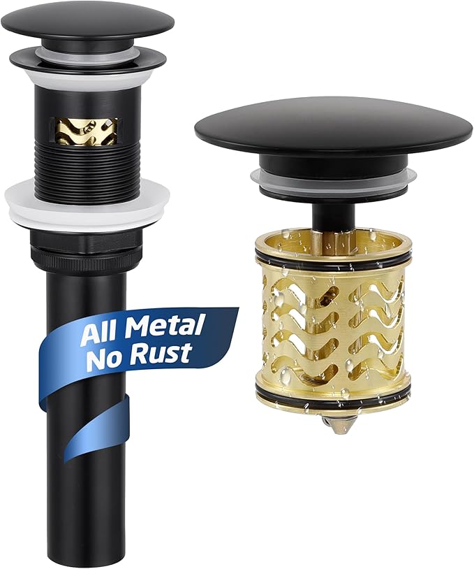 kesink Black Bathroom Sink Drain with Anti - Clog Basket Drain, Pop Up ...