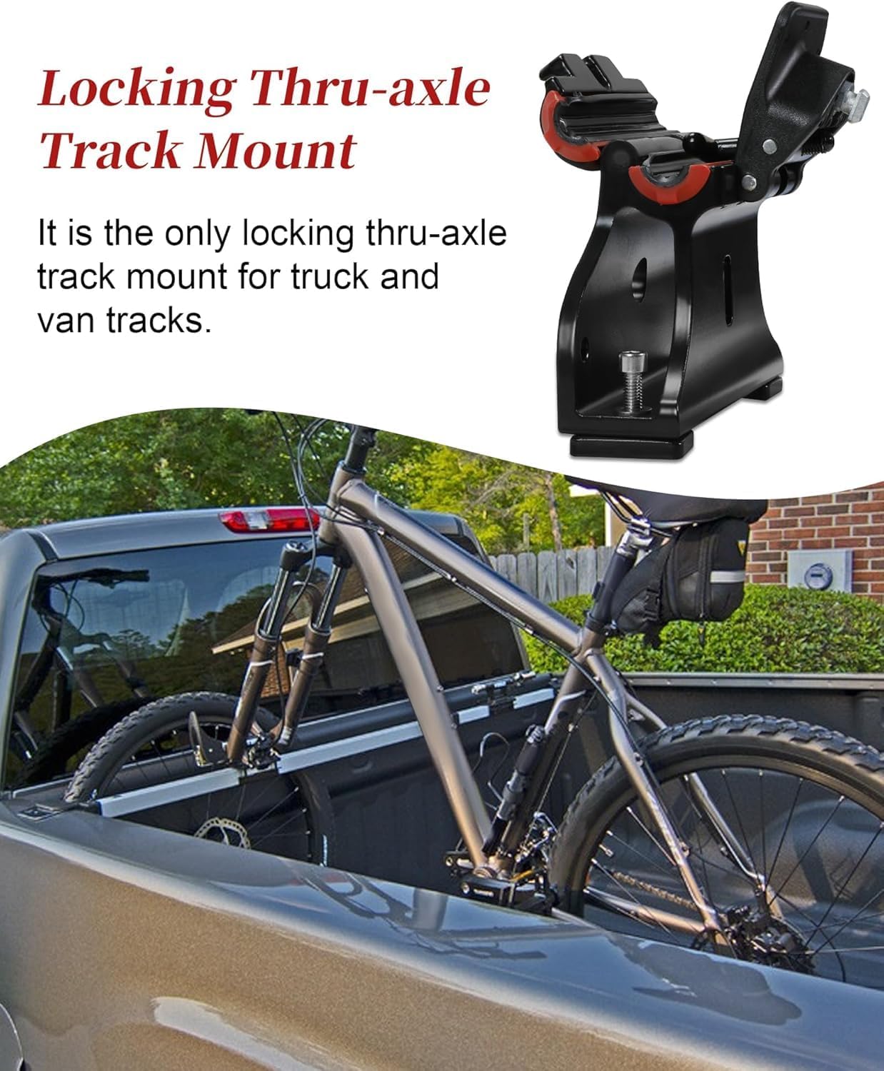 Locking Thru-Axle Fork Mounts, Adjustable Locking Thru-axle Track Bracket, with Lock Cylinder, Keys, Hex Wrench, Studs, Washers and Track Slides, Secures All Bikes, Fit for Trucks and Vans