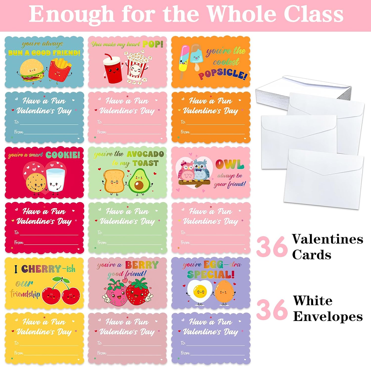 Valentines Cards for Kids Classroom 36 Pack - Funny Valentines Day Cards with Envelopes for School Party, Gift Exchange Activities | Cute, Double Sided Cards for Boys and Girls image 2