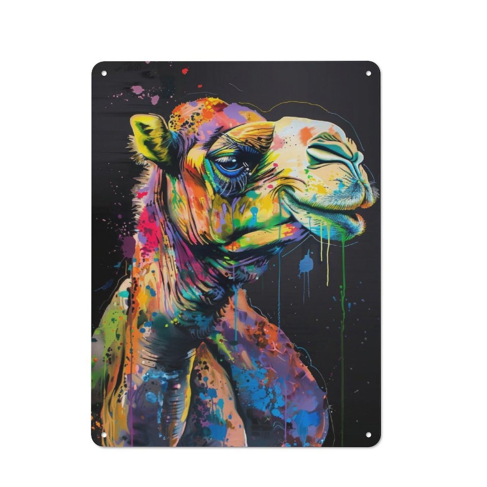Junmoney Camel Popart Painting Retro Tin Wall Plaque 40X30cm For Dining Room Or Kitchen, For Home Decor Collectors