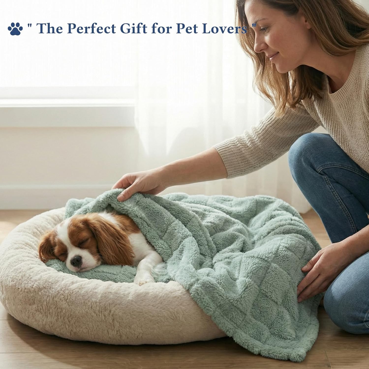 David's Home Large Dog Blankets Washable Pet Bed Cover, Soft Fluffy Fuzzy Cat Puppy Blanket with Premium 300GSM Fleece for Pet Kitten Doggy, Aqua Gray, 50x60IN