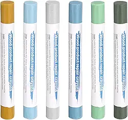 Generic Bastões de enchimento de madeira, 6 cores, cera de madeira, retoque de móveis, giz de cera para reparo de móveis, azul claro, azul-claro, azul claro, amarelo terra, azul claro