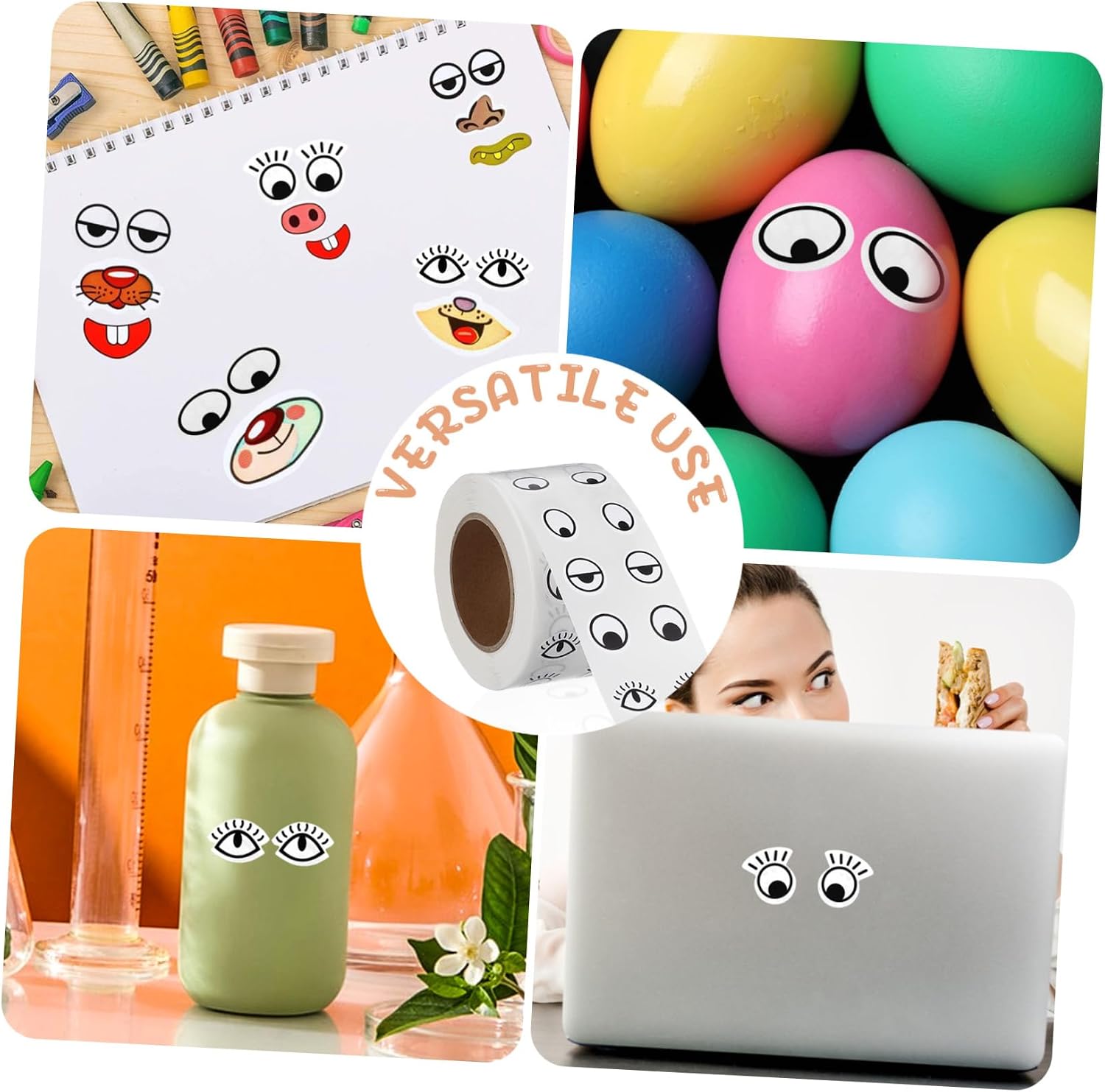 KALLORY Unique Craft Accessories Self-Adhesive Scrapbooking Eye Stickers Cartoon Adorable Eyes Stickers