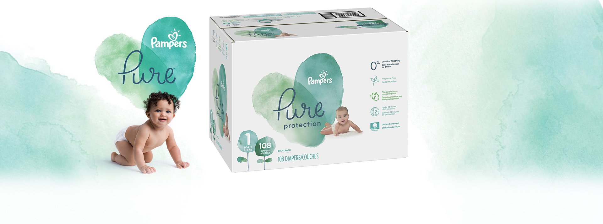 Diapers Newborn/Size 1 (8-14 lb), 108 Count - Pampers Pure Protection Disposable Baby Diapers, Hypoa