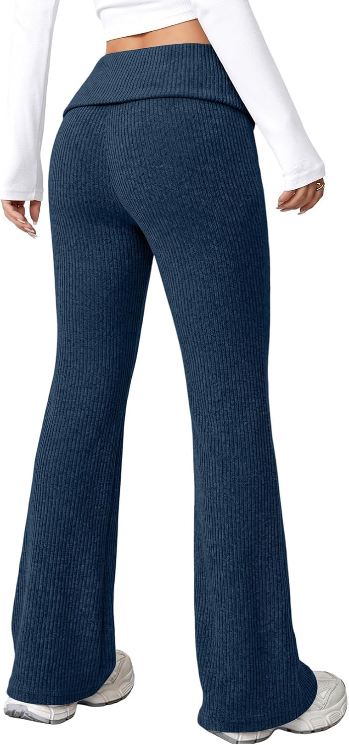 Aleumdr Women's Ribbed Knit Lounge Pants Causal Comfy Fold Over Pajama Pants