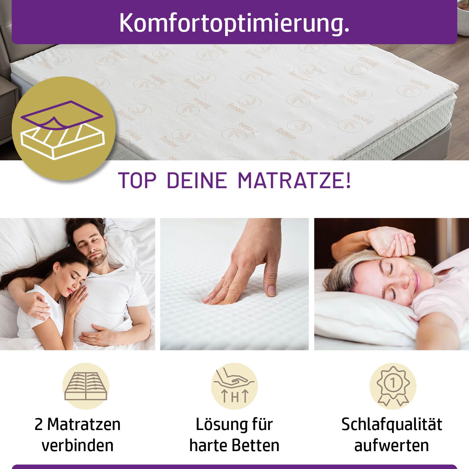 Matratzen Topper memory foam inkl. Bezug | 7 Größen | 80x200cm - 180x200cm | 5cm dicker Memory-Schaum | orthopädisch wasserdicht temperaturregulierend Maschinenwaschbar | Öko-Tex | 180x200cm