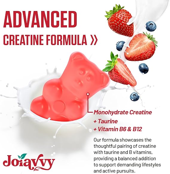 Creatine Monohydrate Gummies 5000mg Per Serving for Men & Women, Enhanced with Taurine & Vitamin B6, Berry Flavor (60 Count (Pack of 1))