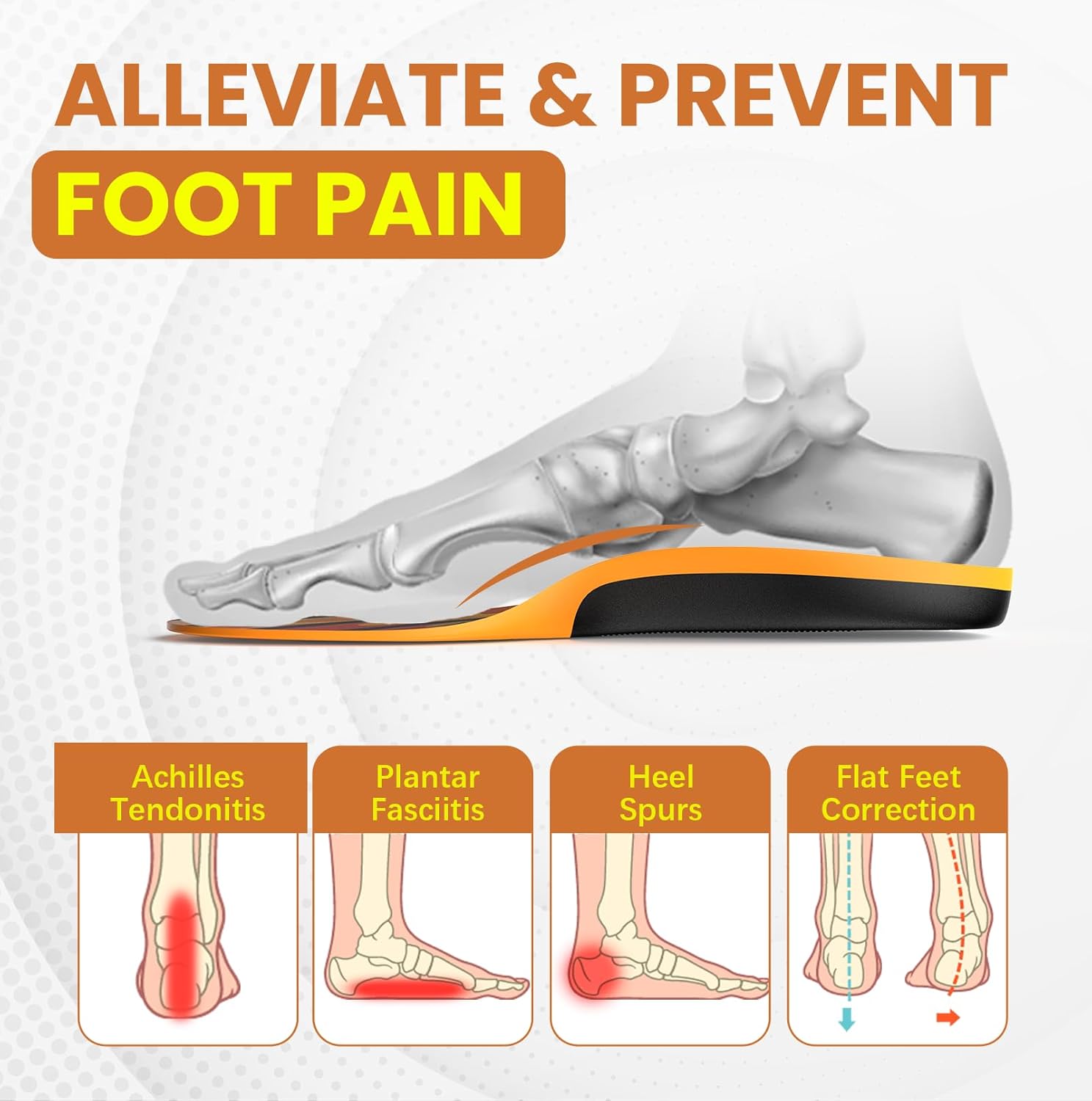 Work Orthotic Insoles for Plantar Fasciitis - Welnove Superior Comfort Work Boot Insoles for Standing All Day - Anti Fatigue Medium Arch Support Inserts for Men Women Flat Feet Pain (Orange,Size XL) - Image 5