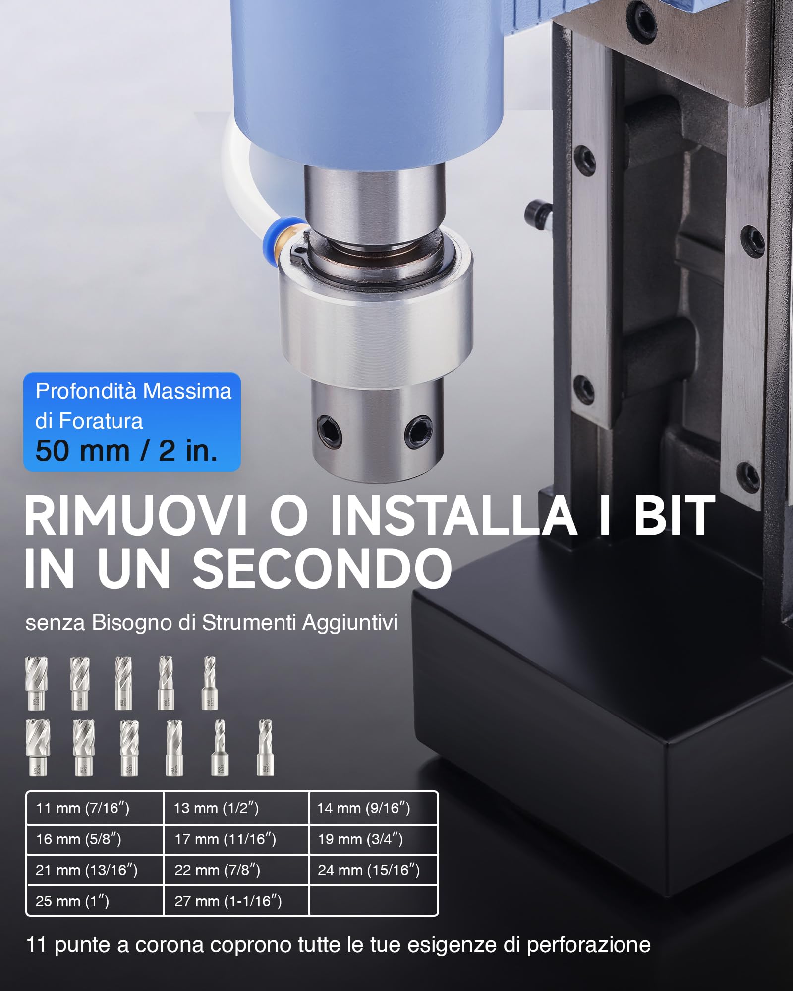 ZELCAN 1950W Trapano Magnetico con 11 Punte 13900N 650 rpm Trapano a Colonna Magnetico a Diametro di 50mm con Controllo Reversibile e Continuo per Superfici Metalliche