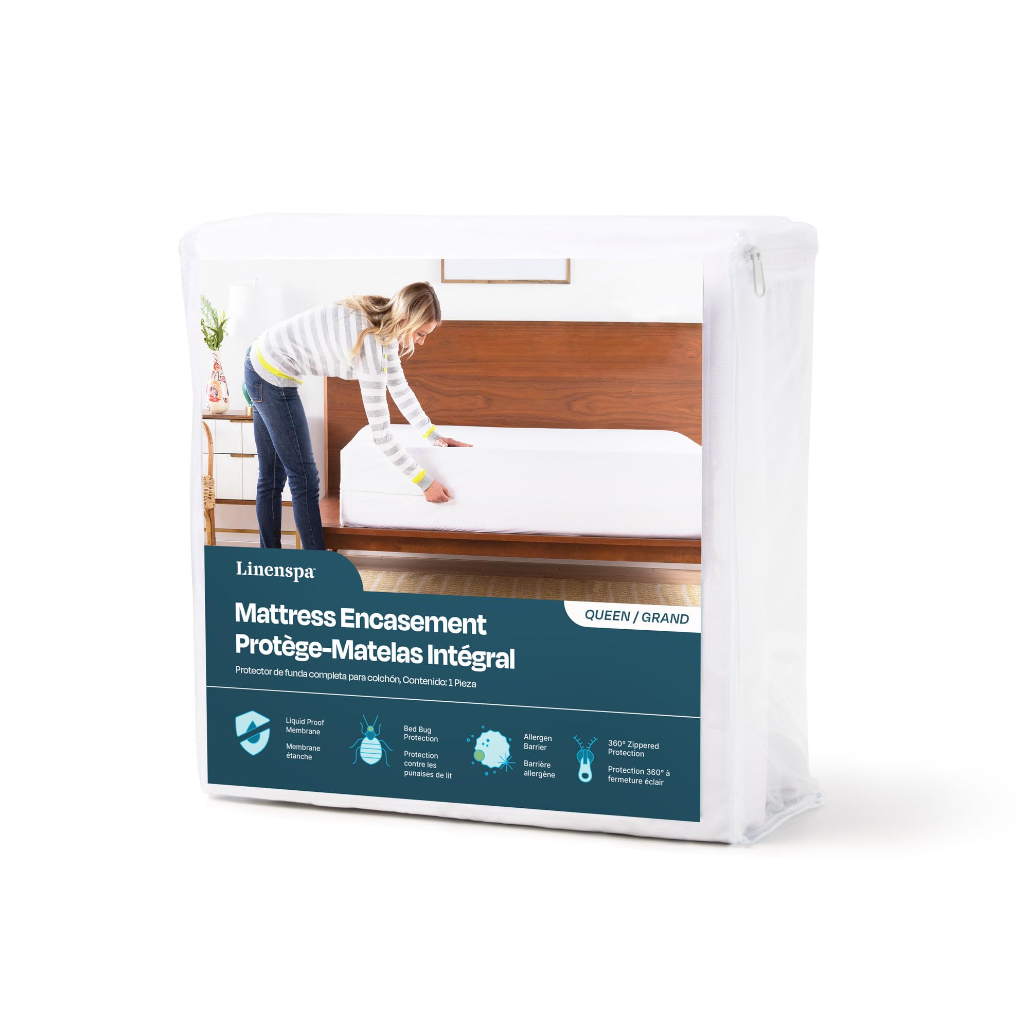 Linenspa King Mattress Encasement, Waterproof, Zippered, Machine Washable