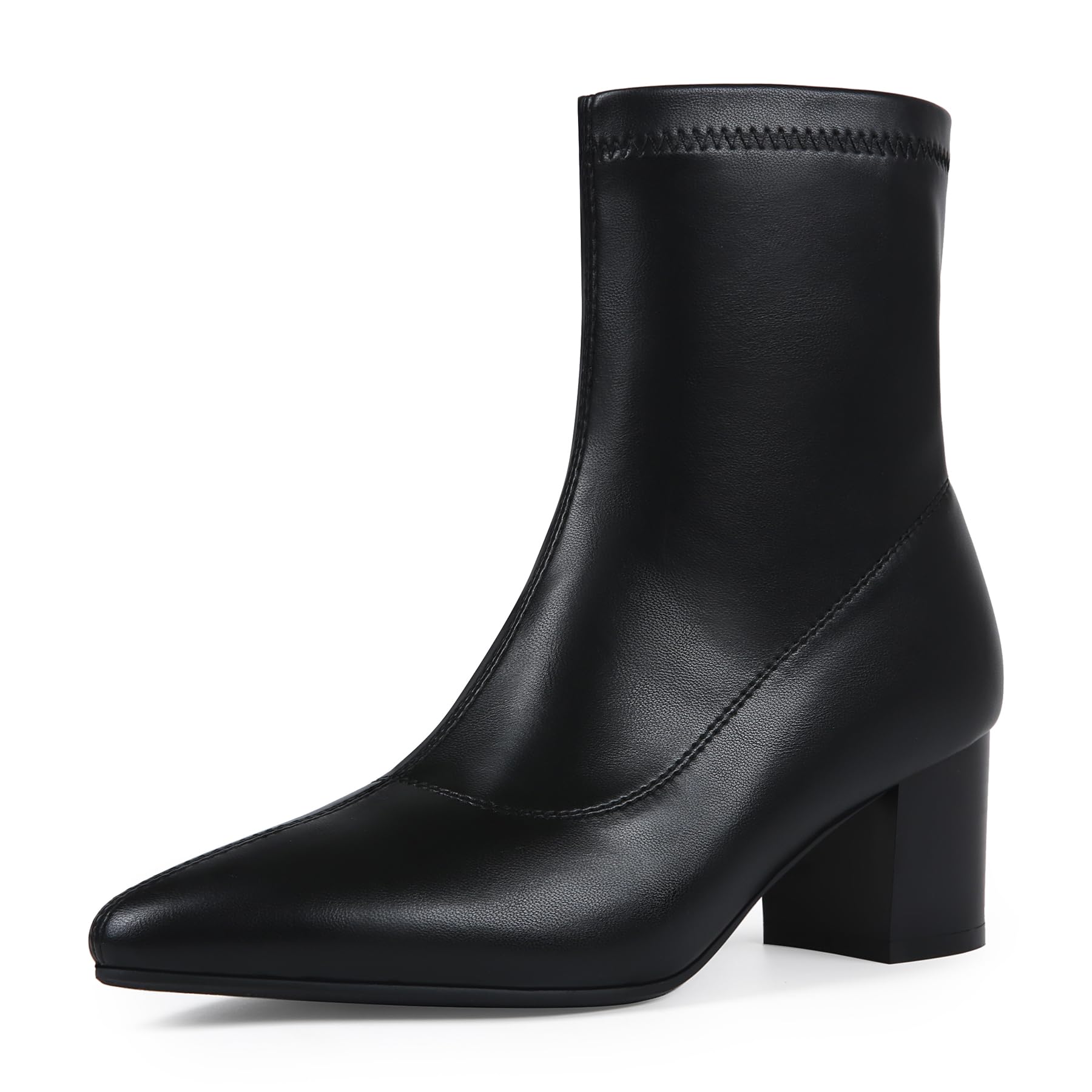 Womens Ankle Boots Pointed Toe Chunky Block Heel Short Boots for Women Comfortable Stretchy Low Heeled Booties