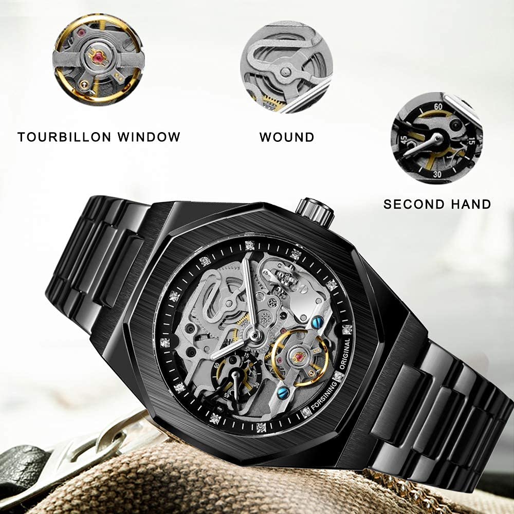Fanmis - Reloj automático de lujo para hombre con pulsera de acero inoxidable