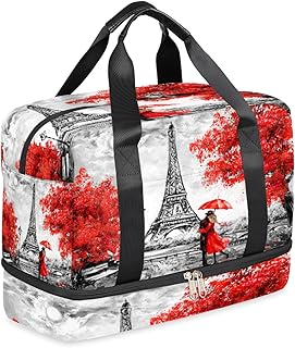 Borsone sportivo con scomparto per scarpe Pittura a olio Parigi Francia Torre Eiffel Palestra Tote Bag Holdall Leggero Borsone da viaggio Impermeabile Pernottamento Borse per Uomini Donne