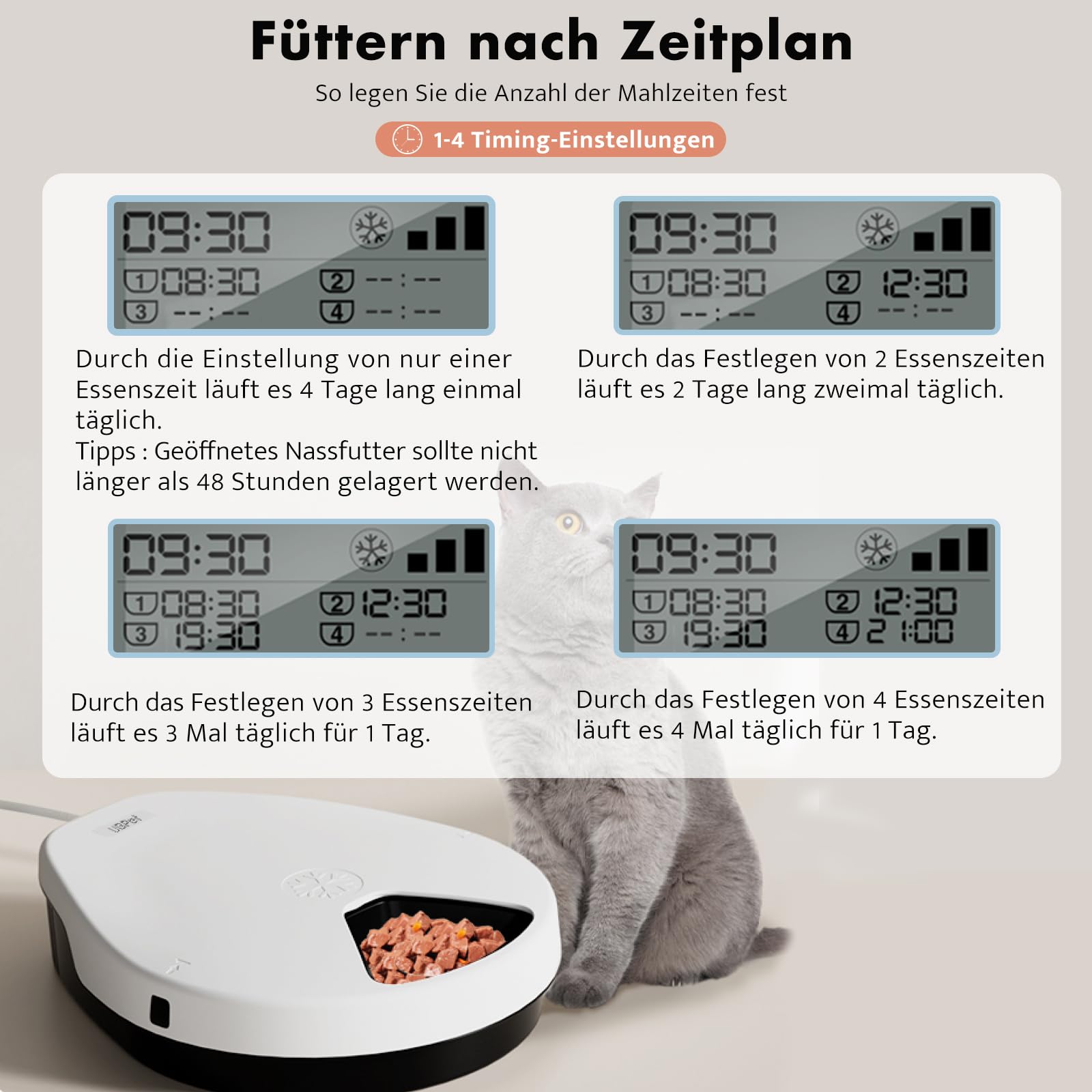 UBPET F10 Distributeur automatique de nourriture pour chat avec refroidissement, refroidissement à semi-conducteurs, fonction de minuterie Distributeur automatique de nourriture pour chat